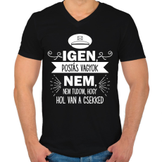 PRINTFASHION Igen, postás vagyok - Férfi V-nyakú póló - Fekete