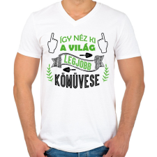 PRINTFASHION Így néz ki - Kőműves - Férfi V-nyakú póló - Fehér férfi póló