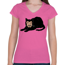PRINTFASHION Ijesztő cica - Női V-nyakú póló - Rózsaszín női póló