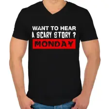PRINTFASHION Ijesztő történet - Hétfő - Férfi V-nyakú póló - Fekete férfi póló