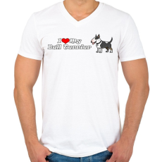 PRINTFASHION ilove my bull terrier - Férfi V-nyakú póló - Fehér