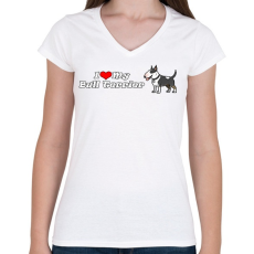PRINTFASHION ilove my bull terrier - Női V-nyakú póló - Fehér
