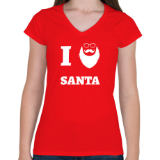 PRINTFASHION ilovesanta - Női V-nyakú póló - Piros