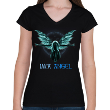 PRINTFASHION IM'A ANGEL - Női V-nyakú póló - Fekete női póló