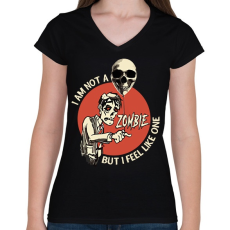 PRINTFASHION Im not a Zombie - Női V-nyakú póló - Fekete