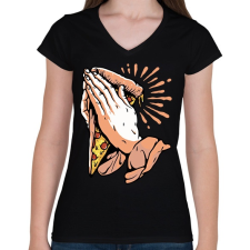 PRINTFASHION Ima a pizzáért - Női V-nyakú póló - Fekete női póló