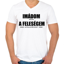PRINTFASHION Imádom a feleségem - autó - Férfi V-nyakú póló - Fehér férfi póló