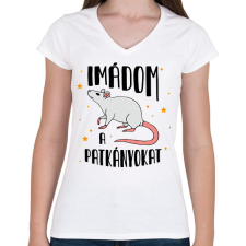 PRINTFASHION Imádom a patkányokat - Női V-nyakú póló - Fehér női póló