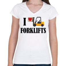 PRINTFASHION Imádom a targoncákat - Női V-nyakú póló - Fehér