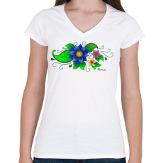 PRINTFASHION Indiai virág - Női V-nyakú póló - Fehér