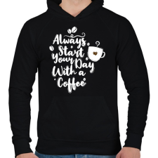 PRINTFASHION Indítsd a napod kávéval - Férfi kapucnis pulóver - Fekete férfi pulóver, kardigán