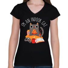 PRINTFASHION Indoor cat - Női V-nyakú póló - Fekete női póló