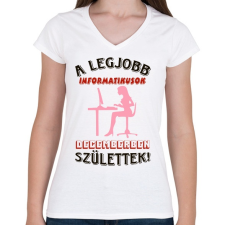 PRINTFASHION Informatikus nő szülinapja december - Női V-nyakú póló - Fehér női póló