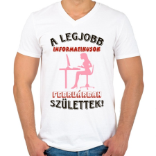 PRINTFASHION Informatikus nő szülinapja február - Férfi V-nyakú póló - Fehér férfi póló