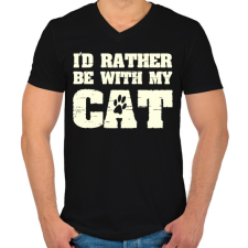 PRINTFASHION Inkább a macskámmal vagyok - Férfi V-nyakú póló - Fekete férfi póló