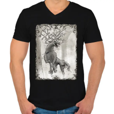 PRINTFASHION Inktober 2025 - A szörnyszarvas - Férfi V-nyakú póló - Fekete férfi póló