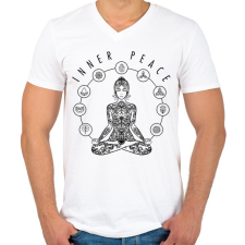 PRINTFASHION Inner Peace - Benső béke - Férfi V-nyakú póló - Fehér férfi póló