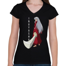 PRINTFASHION Inuyasha Anime - Női V-nyakú póló - Fekete