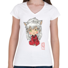 PRINTFASHION Inuyasha - Női V-nyakú póló - Fehér női póló