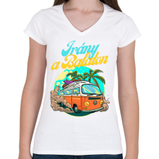 PRINTFASHION Irány a Balaton - Női V-nyakú póló - Fehér