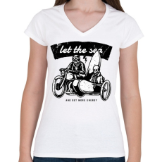 PRINTFASHION Irány a tenger!  - Női V-nyakú póló - Fehér