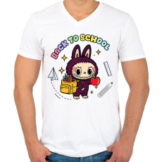 PRINTFASHION Iskolás labubu - Férfi V-nyakú póló - Fehér