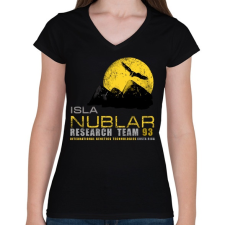 PRINTFASHION ISLA NUBLAR RESEARCH TEAM - Női V-nyakú póló - Fekete női póló