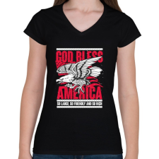PRINTFASHION Isten Áldjon Amerika - Női V-nyakú póló - Fekete női póló