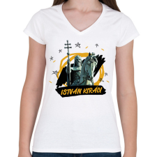 PRINTFASHION István király - Női V-nyakú póló - Fehér női póló