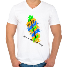 PRINTFASHION it's a clarinet day - Férfi V-nyakú póló - Fehér férfi póló