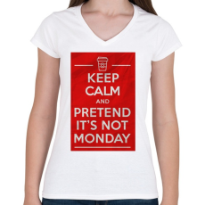 PRINTFASHION It's not monday - Női V-nyakú póló - Fehér