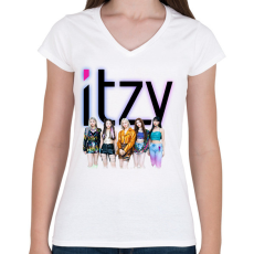 PRINTFASHION ITZY - Női V-nyakú póló - Fehér