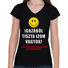PRINTFASHION izmos vagyok - Női V-nyakú póló - Fekete női póló