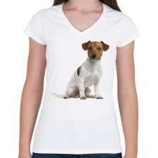 PRINTFASHION Jack Russel kutyás póló - Női V-nyakú póló - Fehér női póló