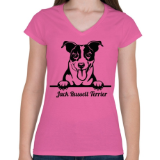 PRINTFASHION Jack Russel Terrier - Női V-nyakú póló - Rózsaszín