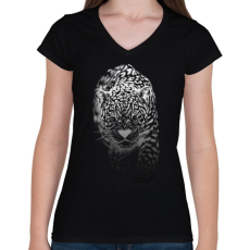 PRINTFASHION Jaguár - fehér - Női V-nyakú póló - Fekete