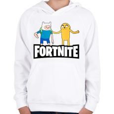 PRINTFASHION Jake és Finn Fortnite - Gyerek kapucnis pulóver - Fehér