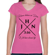 PRINTFASHION János 3:16 - Női V-nyakú póló - Rózsaszín