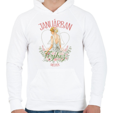 PRINTFASHION Januárban férjhez megyek - Férfi kapucnis pulóver - Fehér