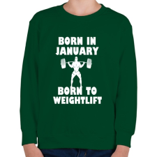 PRINTFASHION Januárban születve - súlyemelésre születve - Gyerek pulóver - Sötétzöld gyerek pulóver, kardigán