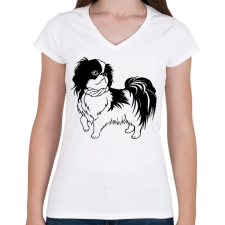 PRINTFASHION Japán Csin - Japanese Chin - Női V-nyakú póló - Fehér női póló