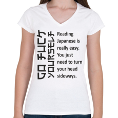 PRINTFASHION Japán - Női V-nyakú póló - Fehér