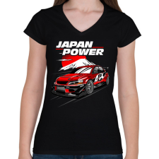 PRINTFASHION Japan Power Racing - Női V-nyakú póló - Fekete női póló