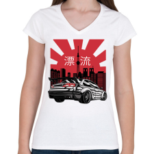 PRINTFASHION Japán sportkocsi - Női V-nyakú póló - Fehér női póló