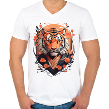 PRINTFASHION Japán tigris - Férfi V-nyakú póló - Fehér férfi póló