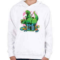 PRINTFASHION Játék dínó - Gyerek kapucnis pulóver - Fehér