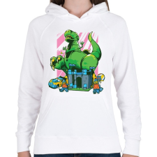 PRINTFASHION Játék dínó - Női kapucnis pulóver - Fehér női pulóver, kardigán