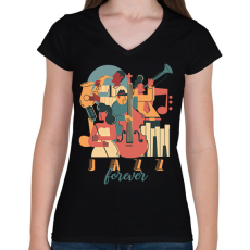 PRINTFASHION Jazz forever - Női V-nyakú póló - Fekete