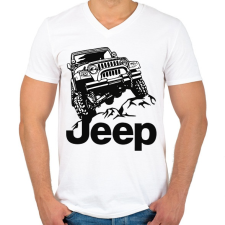 PRINTFASHION Jeep - Férfi V-nyakú póló - Fehér férfi póló