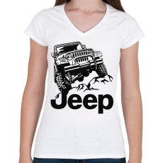 PRINTFASHION Jeep - Női V-nyakú póló - Fehér